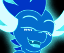 Size: 2050x1699 | Tagged: safe, artist:neondragon, derpibooru import, oc, oc:cobalt the dragon, dragon, eyes closed, happy, looking at you, neon, open mouth, simple background, smiling, smiling at you