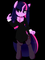 Size: 700x920 | Tagged: safe, artist:cutiesparke, derpibooru import, twilight sparkle, unicorn twilight, anthro, pony, unguligrade anthro, unicorn, black background, chest fluff, choker, clothes, dress, female, hand, leggings, painting, ribbon, simple background, smiling, solo, stockings, thigh highs