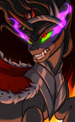 Size: 1836x3000 | Tagged: safe, artist:gunya, derpibooru import, king sombra, pony, unicorn, antagonist, armor, badass, fangs, fire, glowing, glowing eyes, male, solo, stallion, teeth, the crystal empire 10th anniversary