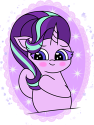 Size: 2304x3072 | Tagged: safe, artist:msbluejune, derpibooru import, starlight glimmer, pony, unicorn, blushing, colored, colored background, cute, eyebrows, eyebrows visible through hair, female, glimmerbetes, high res, mare, playing with hair, shy, smiling, solo