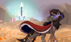 Size: 4096x2414 | Tagged: safe, artist:kebchach, derpibooru import, king sombra, pony, unicorn, cape, clothes, male, solo, stallion, the crystal empire 10th anniversary