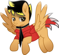 Size: 2132x1974 | Tagged: safe, artist:lincolnbrewsterfan, derpibooru exclusive, derpibooru import, oc, oc only, oc:14fan, pegasus, .svg available, 2023 community collab, blank flank, brown eyes, button-up shirt, clothes, colored eyebrows, eyebrows, flying, inkscape, looking at you, male, movie accurate, necktie, pegasus oc, shirt, simple background, smiling, smiling at you, solo, spread wings, stallion, stallion oc, svg, tail, transparent background, two toned mane, two toned tail, vector, wing sleeves, wings