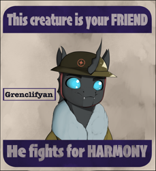 Size: 4210x4601 | Tagged: safe, artist:leotheunicorn, derpibooru import, changeling, equestria at war mod, poster, poster parody, propaganda, propaganda parody, propaganda poster