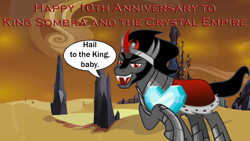 Size: 1280x720 | Tagged: safe, artist:miketheelephantbrony, artist:sketchmcreations, derpibooru import, king sombra, pony, unicorn, crystal empire, crystal heart, male, stallion, the crystal empire 10th anniversary