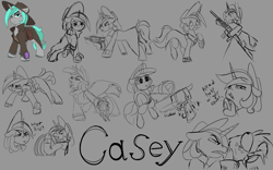 Size: 1920x1200 | Tagged: safe, artist:brainiac, derpibooru import, oc, oc only, oc:casey, pony, unicorn, fallout equestria, character study, cowboy hat, fallout equestria:all things unequal (pathfinder), female, hat, horn, mare, reference sheet, sketch, solo, unicorn oc