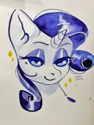 Size: 1536x2048 | Tagged: safe, artist:honeyapplecake1, derpibooru import, rarity, pony, unicorn, bust, lidded eyes, looking at you, smiling, smiling at you, solo, sparkles, traditional art