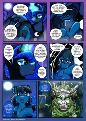 Size: 2480x3508 | Tagged: safe, artist:dsana, derpibooru import, princess luna, oc, oc:lullaby dusk, alicorn, pegasus, pony, timber wolf, comic:a storm's lullaby, crying, dream walker luna, heterochromia