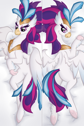 Size: 900x1350 | Tagged: safe, artist:virenth, derpibooru import, queen novo, hippogriff, my little pony: the movie, body pillow, body pillow design, butt, female, jewelry, looking at you, lying down, on side, queen novass, regalia, solo, solo female, spread wings, underhoof, wings
