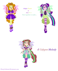 Size: 1136x1400 | Tagged: safe, artist:prettycelestia, derpibooru import, adagio dazzle, aria blaze, siren, equestria girls, boots, double skirt, fusion, gem, high heel boots, multiple arms, ponied up, shoes, siren gem, sirenified, species swap