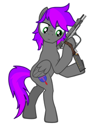 Size: 2994x3752 | Tagged: safe, artist:equestria secret guard, derpibooru import, oc, oc:saien yesha, oc:赛恩夜煞, pegasus, pony creator, bipedal, bullet, chinese, gun, hoofgun, male, pegasus oc, reloading, simple background, solo, stallion, transparent background, weapon