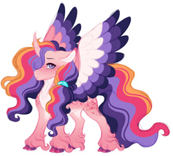 Size: 1024x926 | Tagged: safe, artist:azure-art-wave, derpibooru import, oc, oc only, alicorn, pony, colored wings, curved horn, female, horn, magical lesbian spawn, mare, multicolored wings, offspring, parent:moondancer, parent:twilight sparkle, parents:twidancer, simple background, solo, white background, wings