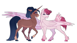 Size: 2500x1400 | Tagged: safe, artist:uunicornicc, derpibooru import, oc, oc only, pegasus, pony, unicorn, duo, simple background, transparent background