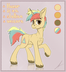 Size: 2554x2803 | Tagged: safe, artist:ivanmidnight, derpibooru import, oc, oc only, oc:haxor, pony, unicorn, horn, male, reference sheet, simple background, solo, unicorn oc