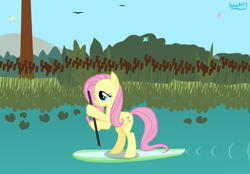 Size: 4478x3118 | Tagged: safe, artist:ironm17, derpibooru import, fluttershy, pegasus, pony, bipedal, female, high res, mare, smiling, solo, water