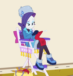 Size: 1920x1991 | Tagged: safe, derpibooru import, edit, edited screencap, screencap, rarity, equestria girls, equestria girls series, holidays unwrapped, spoiler:eqg series (season 2), blizzard or bust, boots, clothes, composite screencap, crossed legs, knitting, mittens, outdoors, shoes, solo, winter outfit