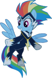 Size: 667x991 | Tagged: safe, artist:pascalmulokozi2, derpibooru import, edit, edited screencap, screencap, rainbow dash, zapp, pegasus, pony, power ponies (episode), background removed, female, flying, mare, not a vector, power ponies, simple background, solo, transparent background