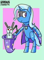 Size: 1297x1741 | Tagged: safe, artist:gradiusfanatic, derpibooru import, trixie, pony, rabbit, robot, robot pony, unicorn, animal, bunny out of the hat, female, magic trick, roboticization