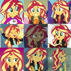 Size: 720x720 | Tagged: safe, artist:megalobronia, derpibooru import, edit, screencap, sunset shimmer, cheer you on, do it for the ponygram!, eqg summertime shorts, equestria girls, equestria girls series, festival filters, friendship games, get the show on the road, legend of everfree, mirror magic, sunset's backstage pass!, spoiler:eqg series (season 2), spoiler:eqg specials, collage, cute, music festival outfit, shimmerbetes, smugset shimmer