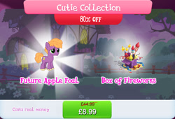 Size: 1265x861 | Tagged: safe, derpibooru import, little mac, earth pony, pony, bundle, colt, costs real money, english, female, fence, fireworks, foal, gameloft, male, official, sale, solo, solo focus, stallion, text, unshorn fetlocks