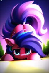 Size: 512x768 | Tagged: safe, derpibooru import, editor:giantpony, machine learning generated, firefly, pegasus, pony, g1, my little pony 'n friends, rescue at midnight castle, alternate universe, big pony, butt, cute, daaaaaaaaaaaw, embarrassed, farm, female, flyabetes, g4 style, giant pegasus, giant pony, implied megan williams, leaning down, looking at you, looming, low angle, macro, macro/micro, novel ai, sad eyes, simple background, solo, solo female, sorry, story included, tail, wide hips