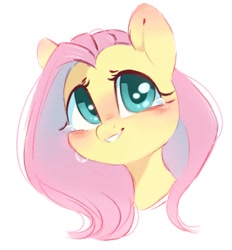 Size: 965x1038 | Tagged: safe, artist:melodylibris, derpibooru import, fluttershy, pegasus, pony, blushing, bust, crying, cute, ear blush, female, grin, looking at you, mare, shyabetes, simple background, smiling, smiling at you, solo, teary eyes, white background