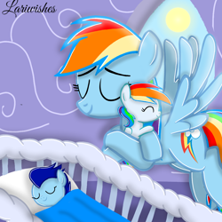 Size: 1000x1000 | Tagged: safe, artist:mlplary6, derpibooru import, rainbow dash, oc, oc:blue skies, oc:speedy dash, pegasus, pony, baby, best pony, carrying, colt, cute, dashabetes, eyes closed, female, filly, flying, foal, heartwarming, male, mare, momma dash, mother and child, mother and daughter, mother and son, motherly love, offspring, parent and child, parent:rainbow dash, parent:soarin', parents:soarindash, siblings, sleeping, smiling, twins