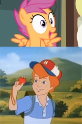 Size: 1280x1911 | Tagged: safe, danny williams, scootaloo, human, pegasus, g1, g4, cute, discussion, discussion in the comments, female, filly, foal, kids, male, shipping