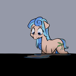 Size: 1013x1013 | Tagged: safe, artist:smirk, derpibooru import, oc, oc only, earth pony, pony, ears, earth pony oc, eye clipping through hair, eyebrows, eyebrows visible through hair, female, floppy ears, frown, gray background, looking down, mare, reflection, simple background, solo, tail, tail between legs, unnamed oc, worried