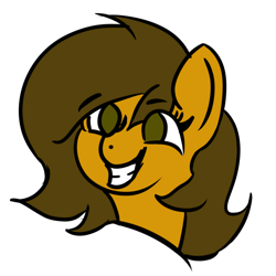 Size: 5000x5000 | Tagged: safe, artist:houndy, derpibooru import, oc, oc only, oc:charlotte, earth pony, pony, absurd resolution, adorable face, brown eyes, brown mane, bust, cute, earth pony oc, eye clipping through hair, eyebrows, eyebrows visible through hair, female, grin, long hair, long mane, looking at you, mare, minimalist, ocbetes, simple background, smiling, smiling at you, smirk, solo, transparent background