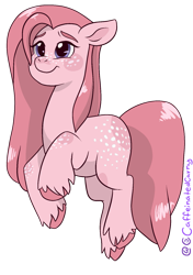 Size: 1099x1565 | Tagged: safe, artist:caffeinatedcarny, derpibooru import, cotton candy (g1), g1, blushing, female, freckles, mare, not pinkamena, simple background, solo, transparent background, unshorn fetlocks