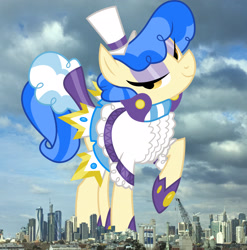 Size: 2026x2048 | Tagged: safe, derpibooru import, sapphire shores, earth pony, pony, australia, clothes, female, giant pony, giant sapphire shores, giant/macro earth pony, giantess, high res, highrise ponies, irl, looking at you, macro, mare, mega giant, melbourne, photo, ponies in real life, raised hoof, raised leg, smiling, solo