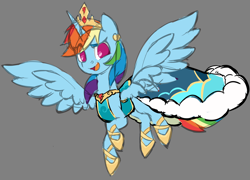 Size: 2620x1884 | Tagged: safe, artist:moonseeker, derpibooru import, rainbow dash, alicorn, pony, alicornified, best pony, clothes, crown, cute, dashabetes, dress, female, gray background, jewelry, mare, race swap, rainbow dash always dresses in style, rainbowcorn, regalia, simple background, sketch, solo