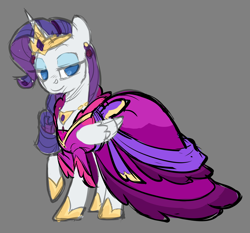 Size: 2006x1872 | Tagged: safe, artist:moonseeker, derpibooru import, rarity, alicorn, pony, alicornified, clothes, crown, dress, female, gray background, jewelry, mare, race swap, raricorn, regalia, simple background, sketch, solo