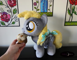 Size: 1280x992 | Tagged: safe, artist:purplenebulastudios, derpibooru import, derpy hooves, pony, female, filly, filly derpy, foal, food, irl, muffin, nom, photo, plushie, solo, younger