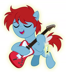 Size: 1665x1825 | Tagged: safe, artist:feather_bloom, derpibooru import, oc, oc only, oc:jasper, pony, colt, cutie mark, foal, guitar, magic, male, musical instrument, simple background, singing, solo, white background