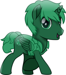 Size: 3987x4539 | Tagged: safe, artist:lincolnbrewsterfan, derpibooru exclusive, derpibooru import, oc, oc:clever clovers, alicorn, rainbow roadtrip, .svg available, 2023 community collab, :d, alicorn oc, button-up shirt, clothes, clover, folded wings, four leaf clover, green, green eyes, green mane, green tail, happy, horn, inkscape, limited palette, looking at you, male, male alicorn oc, movie accurate, open mouth, open smile, pocket, raised hoof, raised leg, shirt, simple background, smiling, smiling at you, stallion, stallion oc, svg, tail, transparent background, trotting, vector, wing sleeves, wings
