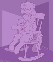 Size: 1029x1200 | Tagged: safe, artist:binkyroom, derpibooru import, oc, alicorn, pony, baby, baby pony, caretaker, cute, diaper, hat, lineart, nap, rocking chair, sleeping, solo