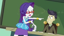 Size: 1920x1080 | Tagged: safe, derpibooru import, screencap, cranky doodle donkey, rarity, human, better together, equestria girls, happily ever after party, glasses, humanized, projector, rarity peplum dress, rarity's glasses