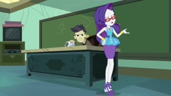 Size: 1920x1080 | Tagged: safe, derpibooru import, screencap, cranky doodle donkey, rarity, human, better together, equestria girls, happily ever after party, glasses, humanized, projector, rarity peplum dress, rarity's glasses