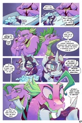 Size: 1200x1799 | Tagged: safe, artist:doorpapu, derpibooru import, rarity, spike, dragon, pony, unicorn, comic:warm embrace, blushing, comedy, comic, dialogue, female, male, older, older spike, romantic, sequence, shipping, sparity, straight