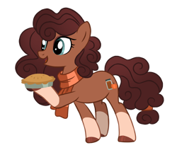 Size: 1100x931 | Tagged: safe, artist:pgthehomicidalmaniac, derpibooru import, oc, oc:maple pumpkin, earth pony, pony, clothes, female, food, mare, pie, scarf, simple background, solo, transparent background