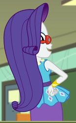 Size: 612x982 | Tagged: safe, derpibooru import, screencap, rarity, better together, equestria girls, happily ever after party, cropped, glasses, rarity peplum dress, solo