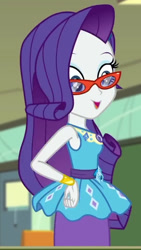 Size: 538x953 | Tagged: safe, derpibooru import, screencap, rarity, better together, equestria girls, happily ever after party, cropped, glasses, rarity peplum dress, solo