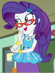 Size: 693x918 | Tagged: safe, derpibooru import, screencap, rarity, better together, equestria girls, happily ever after party, cropped, glasses, rarity peplum dress, solo