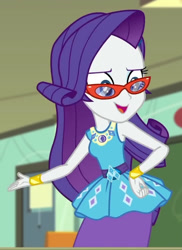 Size: 701x961 | Tagged: safe, derpibooru import, screencap, rarity, better together, equestria girls, happily ever after party, cropped, glasses, rarity peplum dress, solo