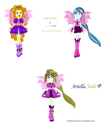 Size: 1162x1400 | Tagged: safe, artist:prettycelestia, derpibooru import, adagio dazzle, sonata dusk, siren, equestria girls, boots, double skirt, four eyes, fusion, gem, headband, high heel boots, ponied up, shoes, siren gem, sirenified, species swap