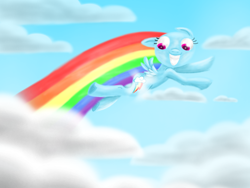 Size: 960x720 | Tagged: safe, artist:lavenderrain24, derpibooru import, rainbow dash, pegasus, pony, the cutie mark chronicles, female, filly, filly rainbow dash, foal, grin, scene interpretation, smiling, younger