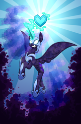 Size: 2160x3303 | Tagged: safe, artist:moonatik, derpibooru import, nightmare moon, alicorn, crystal pony, pony, alternate timeline, armor, crystal heart, crystallized, darkness, female, helmet, implied king sombra, magic, mare, new lunar millennium, nightmare takeover timeline, peytral, solo, spread wings, the crystal empire 10th anniversary, wallpaper, wings