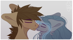 Size: 620x342 | Tagged: safe, artist:sam2up, derpibooru import, oc, oc only, oc:moonlight chamomile, oc:wooden broadsword, alicorn, pegasus, pony, alicorn oc, bust, couple, duo, duo male and female, female, horn, kissing, love, male, original character do not steal, pegasus oc, portrait, romantic, wings