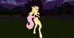 Size: 1920x1001 | Tagged: safe, derpibooru import, screencap, fluttershy, anthro, bat pony, bat ponified, body, flutterbat, race swap, second life, sexy, solo, sweet apple acres, video at source, video in description